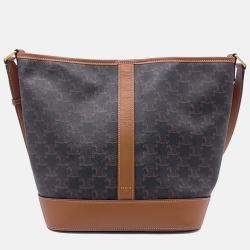 Pre Owned Celine Black Brown Coated Canvas and Leather Triumph Bucket Bag