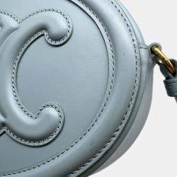 Pre Owned Celine Cuir Triomphe Oval Purse Shoulder Bag Light Blue Leather