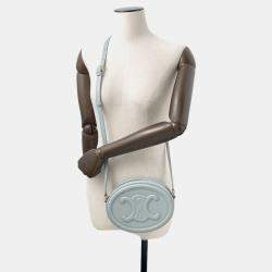 Pre Owned Celine Cuir Triomphe Oval Purse Shoulder Bag Light Blue Leather