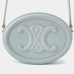 Pre Owned Celine Cuir Triomphe Oval Purse Shoulder Bag Light Blue Leather