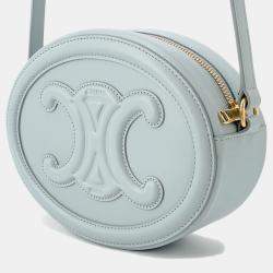 Pre Owned Celine Cuir Triomphe Oval Purse Shoulder Bag Light Blue Leather
