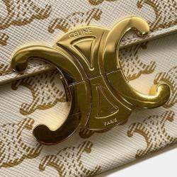 Pre Owned Celine Claude Triomphe Shoulder Ivory/Brown Pvc Leather