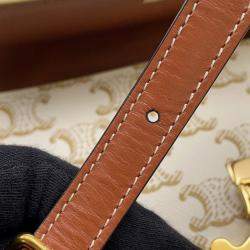 Pre Owned Celine Claude Triomphe Shoulder Ivory/Brown Pvc Leather