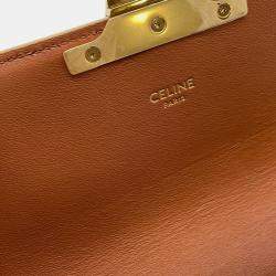 Pre Owned Celine Claude Triomphe Shoulder Ivory/Brown Pvc Leather