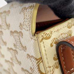 Pre Owned Celine Claude Triomphe Shoulder Ivory/Brown Pvc Leather