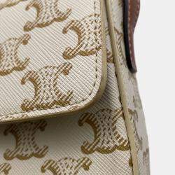 Pre Owned Celine Claude Triomphe Shoulder Ivory/Brown Pvc Leather