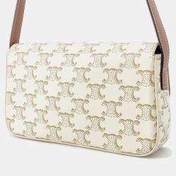 Pre Owned Celine Claude Triomphe Shoulder Ivory/Brown Pvc Leather