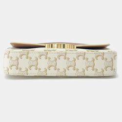 Pre Owned Celine Claude Triomphe Shoulder Ivory/Brown Pvc Leather