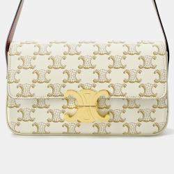 Pre Owned Celine Claude Triomphe Shoulder Ivory/Brown Pvc Leather