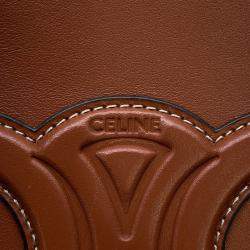 Pre Owned Celine Triomphe 2Waytravel Bag Tan Calf Leather Size Small