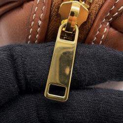 Pre Owned Celine Triomphe 2Waytravel Bag Tan Calf Leather Size Small