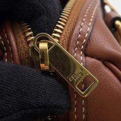 Pre Owned Celine Triomphe 2Waytravel Bag Tan Calf Leather Size Small