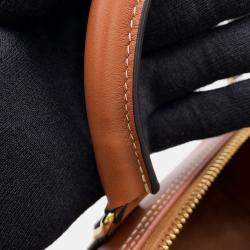 Pre Owned Celine Triomphe 2Waytravel Bag Tan Calf Leather Size Small