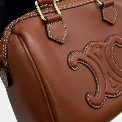 Pre Owned Celine Triomphe 2Waytravel Bag Tan Calf Leather Size Small