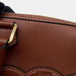 Pre Owned Celine Triomphe 2Waytravel Bag Tan Calf Leather Size Small
