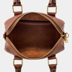 Pre Owned Celine Triomphe 2Waytravel Bag Tan Calf Leather Size Small