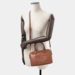 Pre Owned Celine Triomphe 2Waytravel Bag Tan Calf Leather Size Small