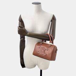 Pre Owned Celine Triomphe 2Waytravel Bag Tan Calf Leather Size Small