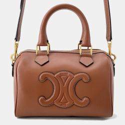 Pre Owned Celine Triomphe 2Waytravel Bag Tan Calf Leather Size Small