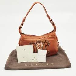 Pre Owned Celine Triomphe Crystals Orange Leather Shoulder Bag
