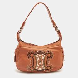 Pre Owned Celine Triomphe Crystals Orange Leather Shoulder Bag