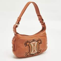 Pre Owned Celine Triomphe Crystals Orange Leather Shoulder Bag