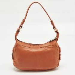 Pre Owned Celine Triomphe Crystals Orange Leather Shoulder Bag