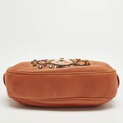 Pre Owned Celine Triomphe Crystals Orange Leather Shoulder Bag