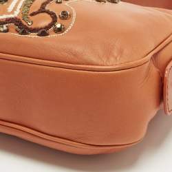 Pre Owned Celine Triomphe Crystals Orange Leather Shoulder Bag