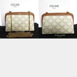 Pre Owned Celine Shoulder Bag Pouch Triomphe Leather Off-White Brown Gold