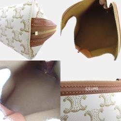 Pre Owned Celine Shoulder Bag Pouch Triomphe Leather Off-White Brown Gold