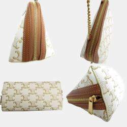 Pre Owned Celine Shoulder Bag Pouch Triomphe Leather Off-White Brown Gold