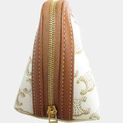 Pre Owned Celine Shoulder Bag Pouch Triomphe Leather Off-White Brown Gold