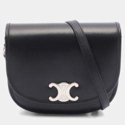 مملوكة مسبقًا Celine Triomphe Black Leather Shoulder Bag