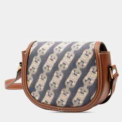 Pre Owned Celine Blue Brown Small Maillon Triomphe Jacquard and Calfskin Crecy Crossbody