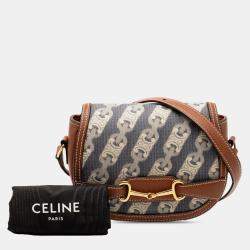 Pre Owned Celine Blue Brown Small Maillon Triomphe Jacquard and Calfskin Crecy Crossbody