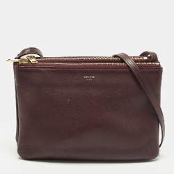 Pre Owned Celine Trio Small Burgundy Leather Crossbody Bag