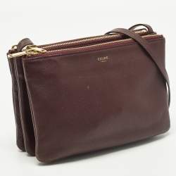 Pre Owned Celine Trio Small Burgundy Leather Crossbody Bag