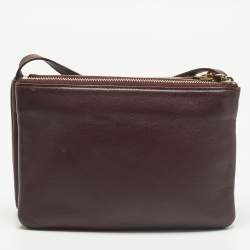 Pre Owned Celine Trio Small Burgundy Leather Crossbody Bag