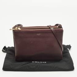 Pre Owned Celine Trio Small Burgundy Leather Crossbody Bag