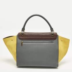 Pre Owned Celine Tricolor Leather and Suede Medium Trapeze Top Handle Bag