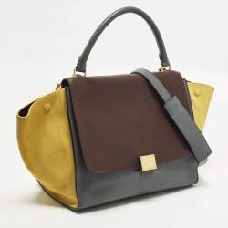 Pre Owned Celine Tricolor Leather and Suede Medium Trapeze Top Handle Bag