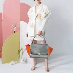 Pre Owned Celine Trapeze Large Tricolor Leather and Suede Top Handle Bag