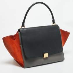 Pre Owned Celine Trapeze Large Tricolor Leather and Suede Top Handle Bag