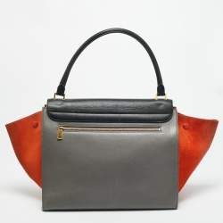 Pre Owned Celine Trapeze Large Tricolor Leather and Suede Top Handle Bag