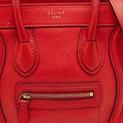 Pre Owned Celine Luggage Nano Red Leather Tote