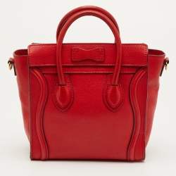Pre Owned Celine Luggage Nano Red Leather Tote