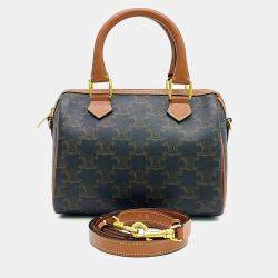 مملوكة مسبقًا Celine Brown Coated Canvas Triumph Boston Bag Small