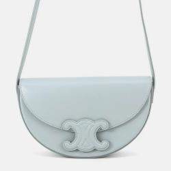 Pre Owned Celine Cuir Triomphe Buzas Shoulder Bag Light Blue Calf Leather