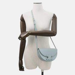 Pre Owned Celine Cuir Triomphe Buzas Shoulder Bag Light Blue Calf Leather